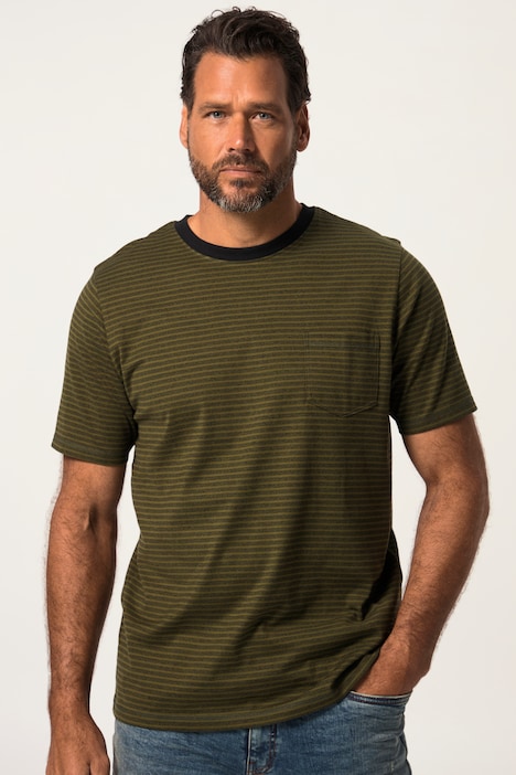 T-Shirt, Halbarm, Ringel, Rundhals, Schwarz bis 8 XL