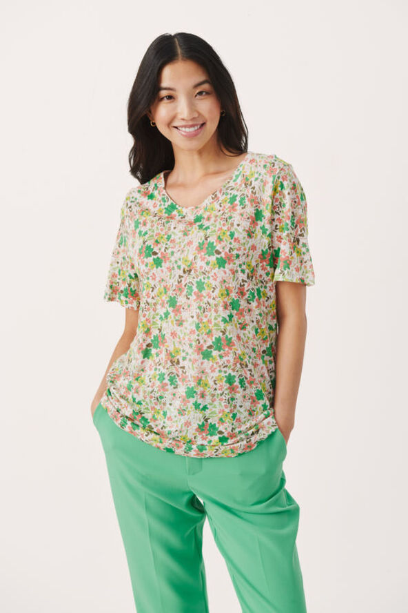 Part Two NemiasPW TS - 100% Hør Green flower print
