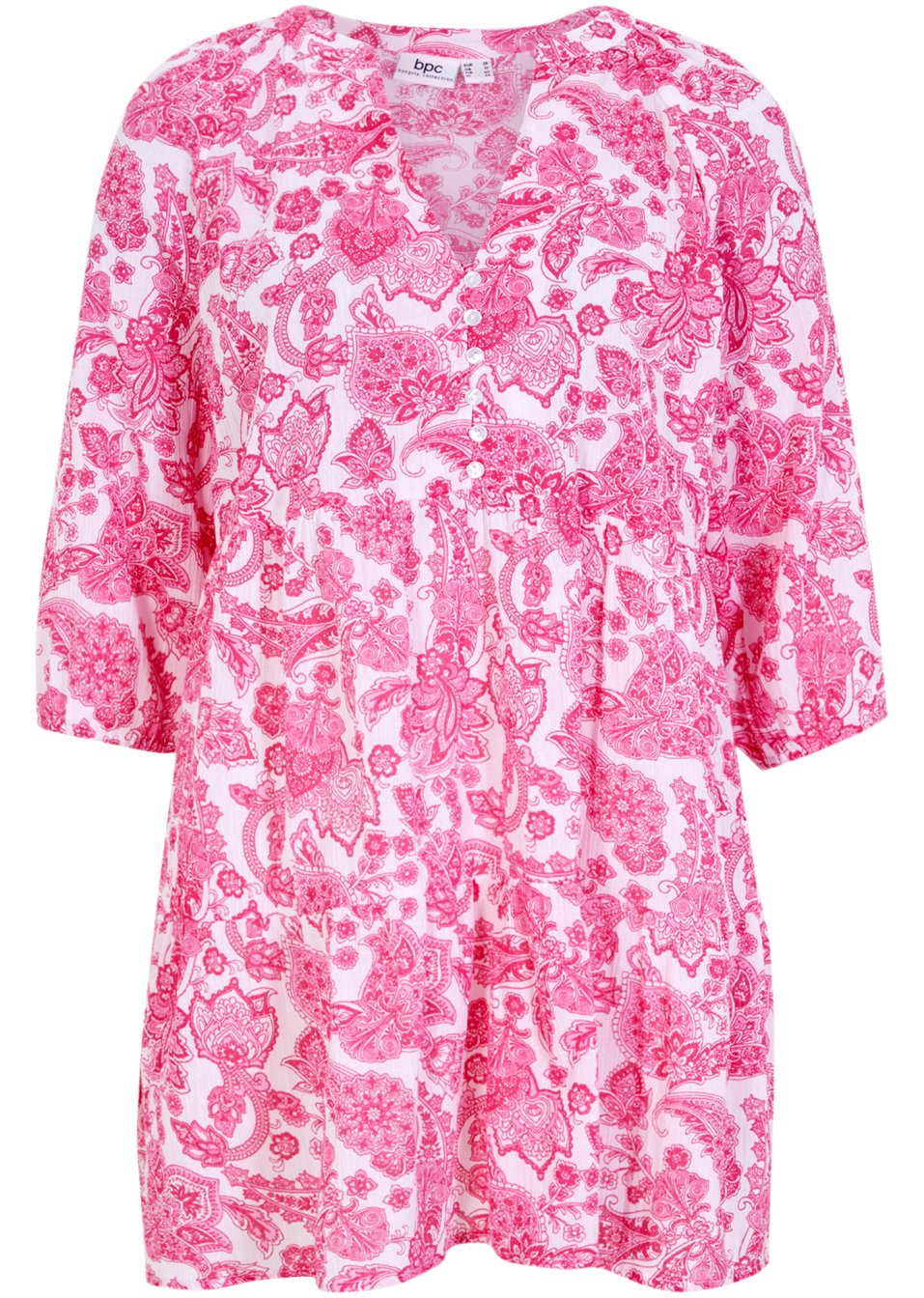 Tunique froissée en coton, manches 3/4
