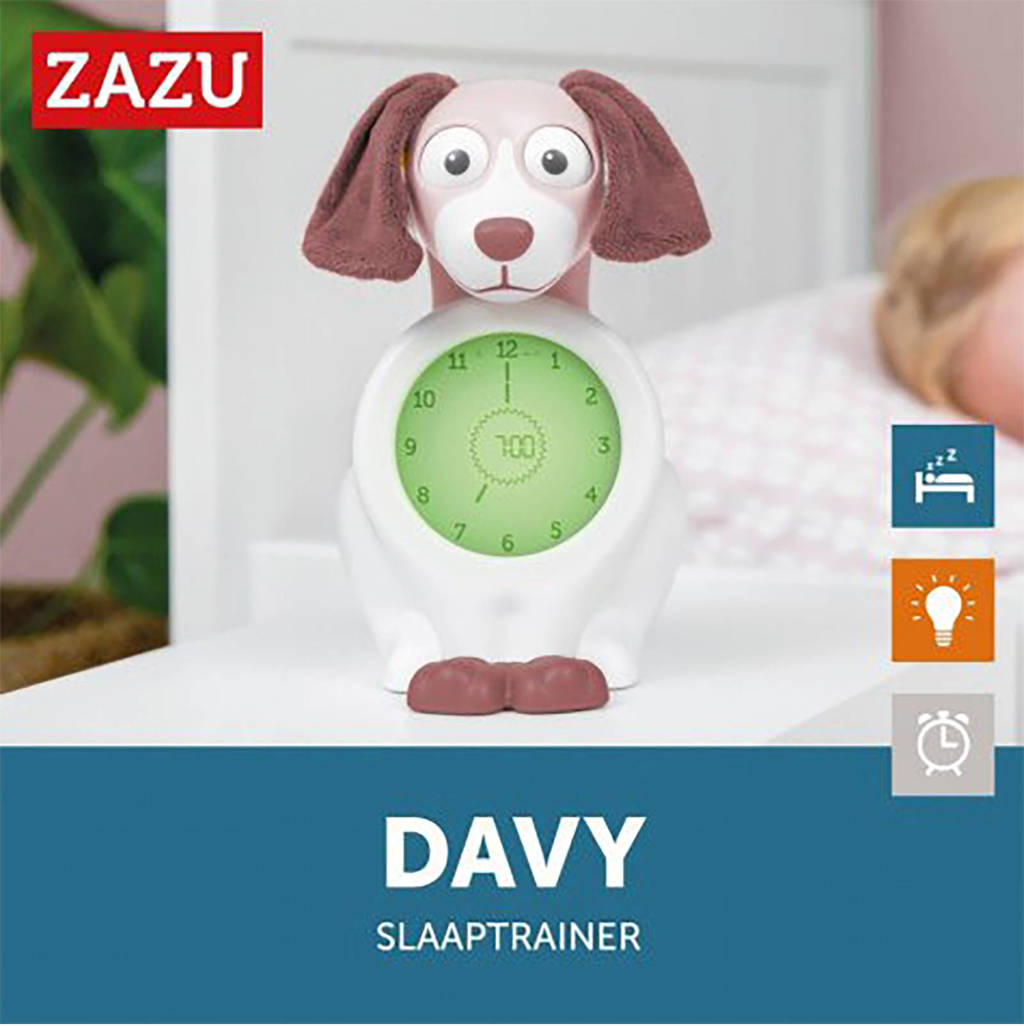 Ideaal deze slaaptrainerDavy de hond slaaptrainer met uurwerk roze