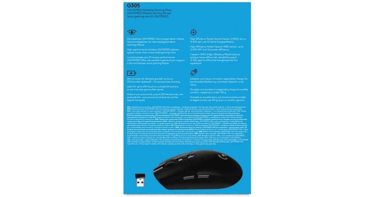 LogitechG305 LIGHTSPEED draadloze gaming muis  (Zwart, 200 - 12.000 dpi)