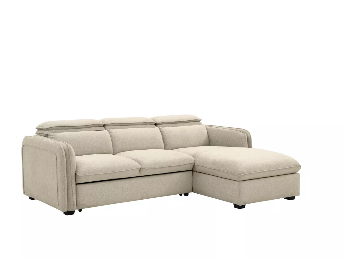Canapé d'angle droit convertible en tissu beige ORELANA