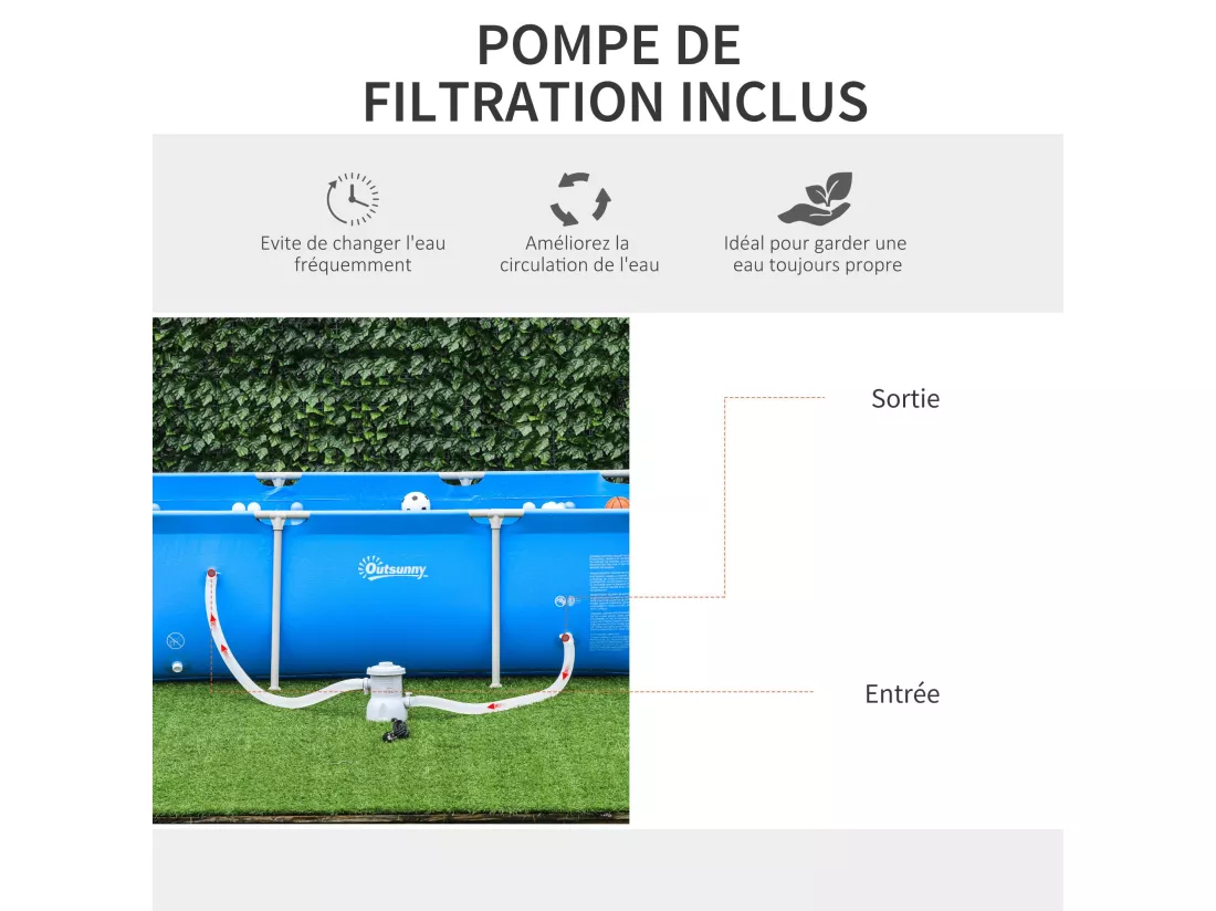 Piscine tubulaire hors sol rectangulaire cadre en métal avec filtre 252L x 152l x 65H cm bleu