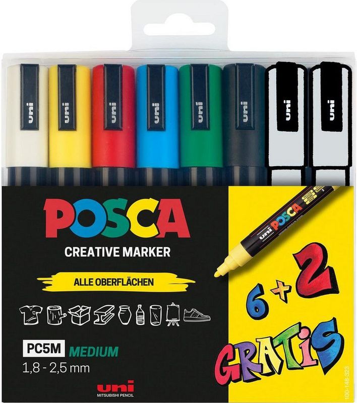 Posca - PC-5M Marker - Geassorteerde Kleuren - 8 Stuks