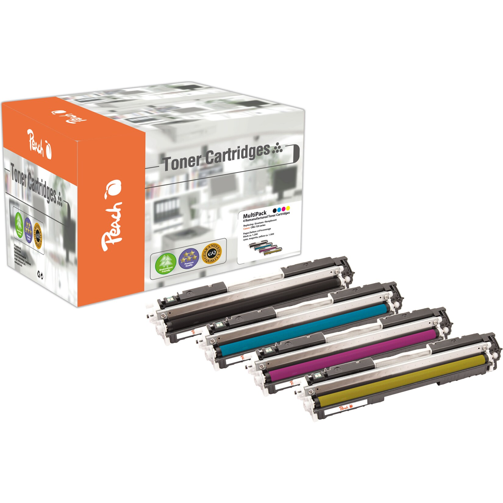 Peach HP 7294 Toner (bk, c/m/y) ersetzt Canon No. 729, 4370B002, 4369B002, 4368B002, 4367B002 für z.B. Canon ISensys LBP -7000 (wiederaufbereitet)