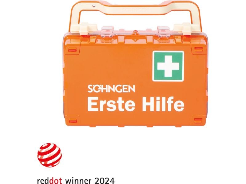 SÖHNGEN Erste-Hilfe-Set DYNAMIC-GLOW, DIN 13157, Orange, S Erste-Hilfe-Koffer inklusive Wandhalterung