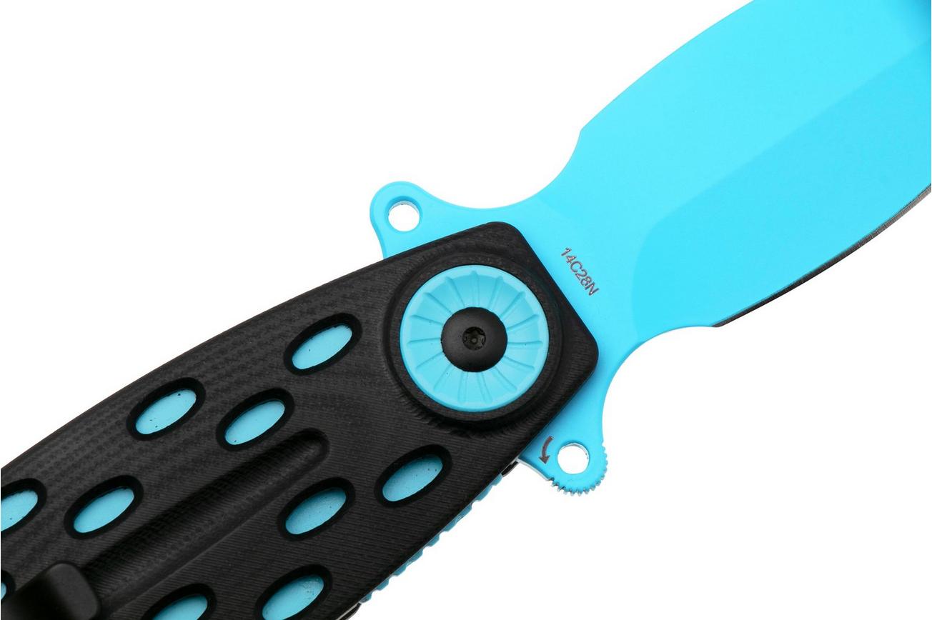 QSP Knife Beetle 162-E, Blue 14C28N, Black G10, zakmes