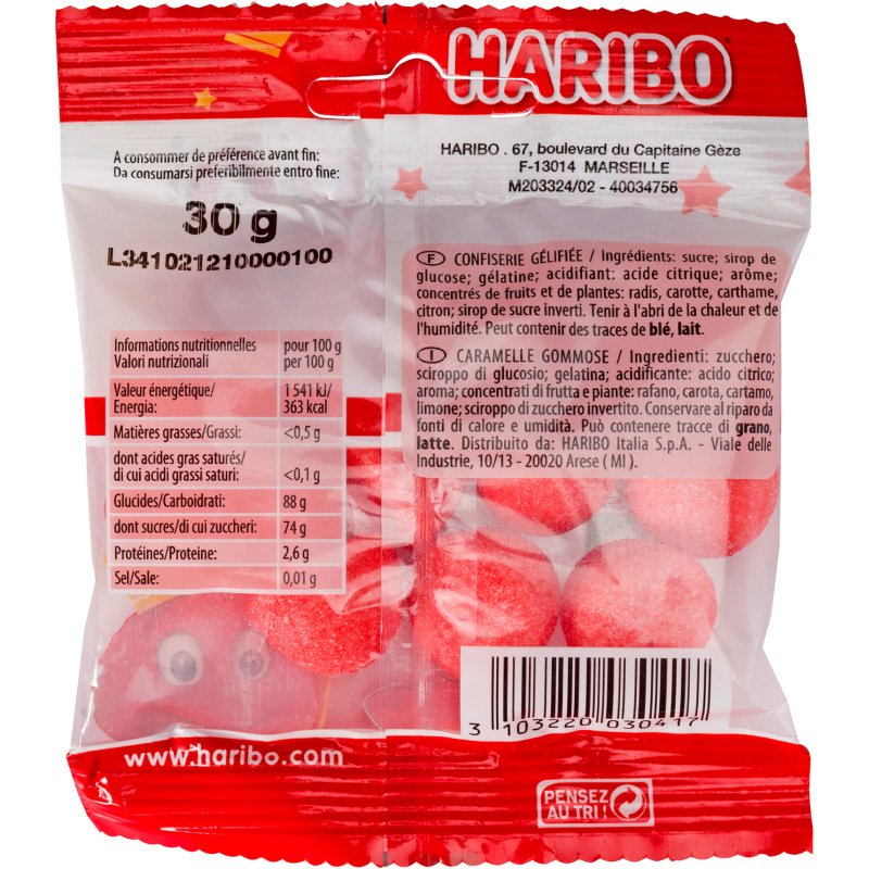 Bonbons Tagada red l'originale Haribo - Sachet de 30 g