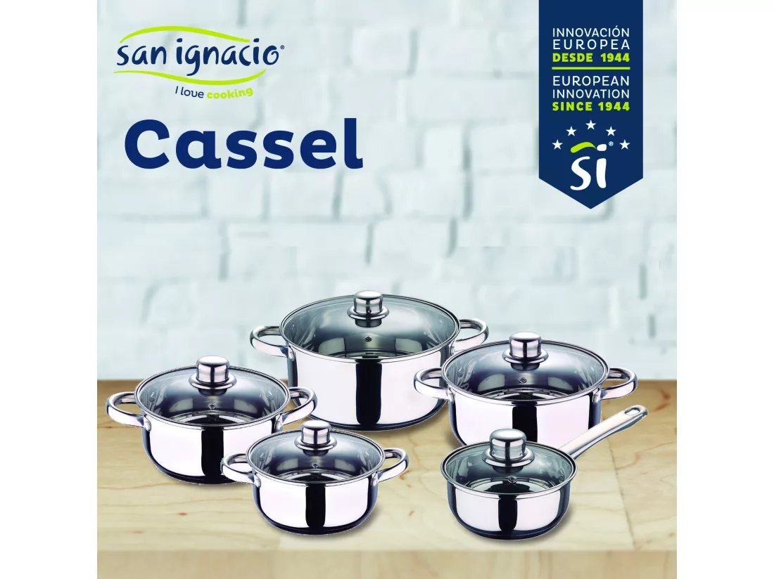 cassel batterie de cuisine 12 pcs, 3 poêles à frire 20,24,28 et gril moma