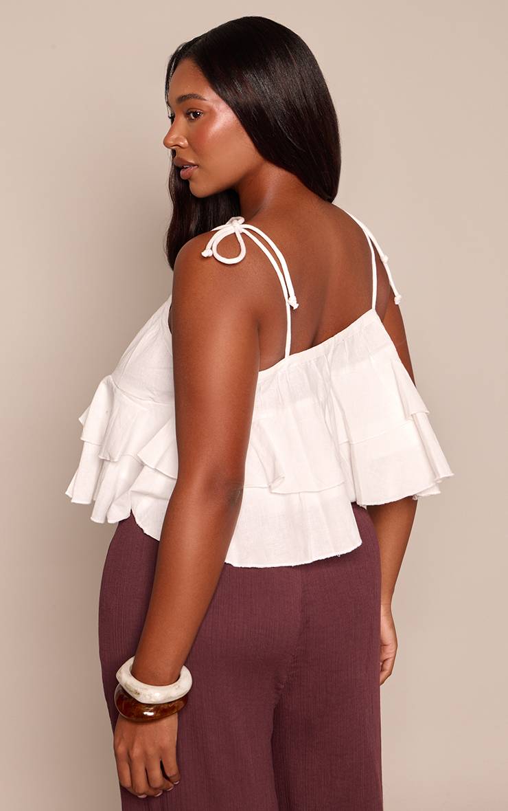 Blanc Caraco Grande Taille En Coton Lin Avec Détails À Volants