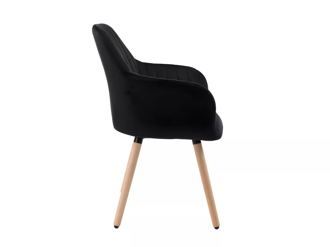 Lot de 2 chaises avec accoudoirs en velours et métal effet bois - Noir - ELEANA