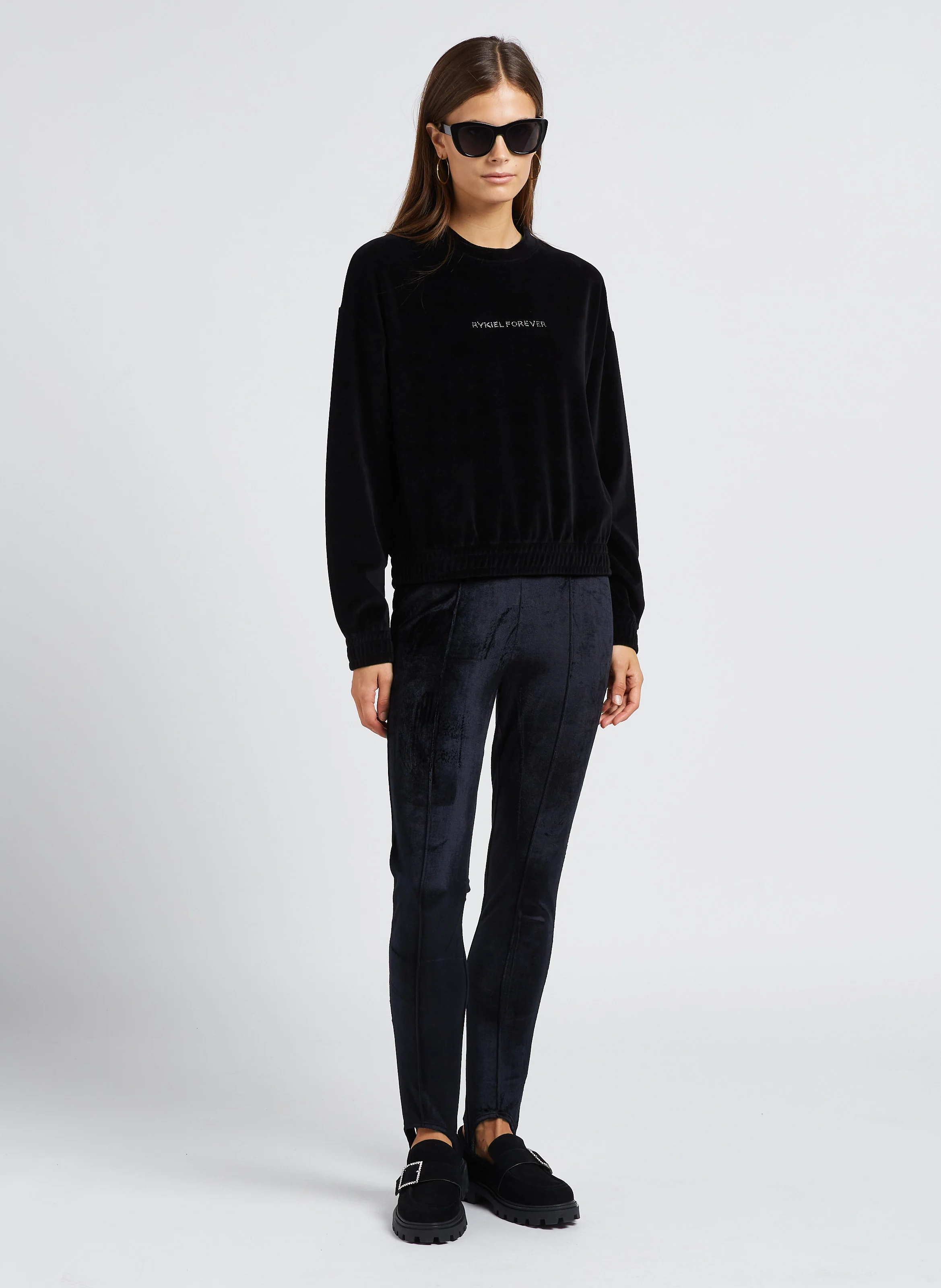 Sweat col rond en coton mélangé| Noir