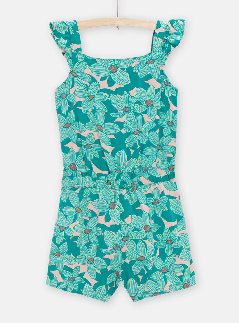 Combi-short imprimé fleuris vert pour fille
