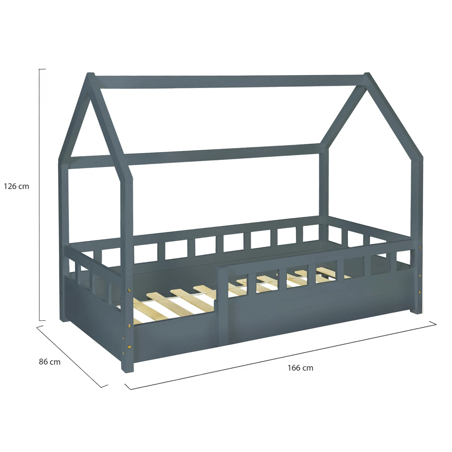 Lit cabane enfant 80 x 160 cm NEREE gris avec sommier et barrières
