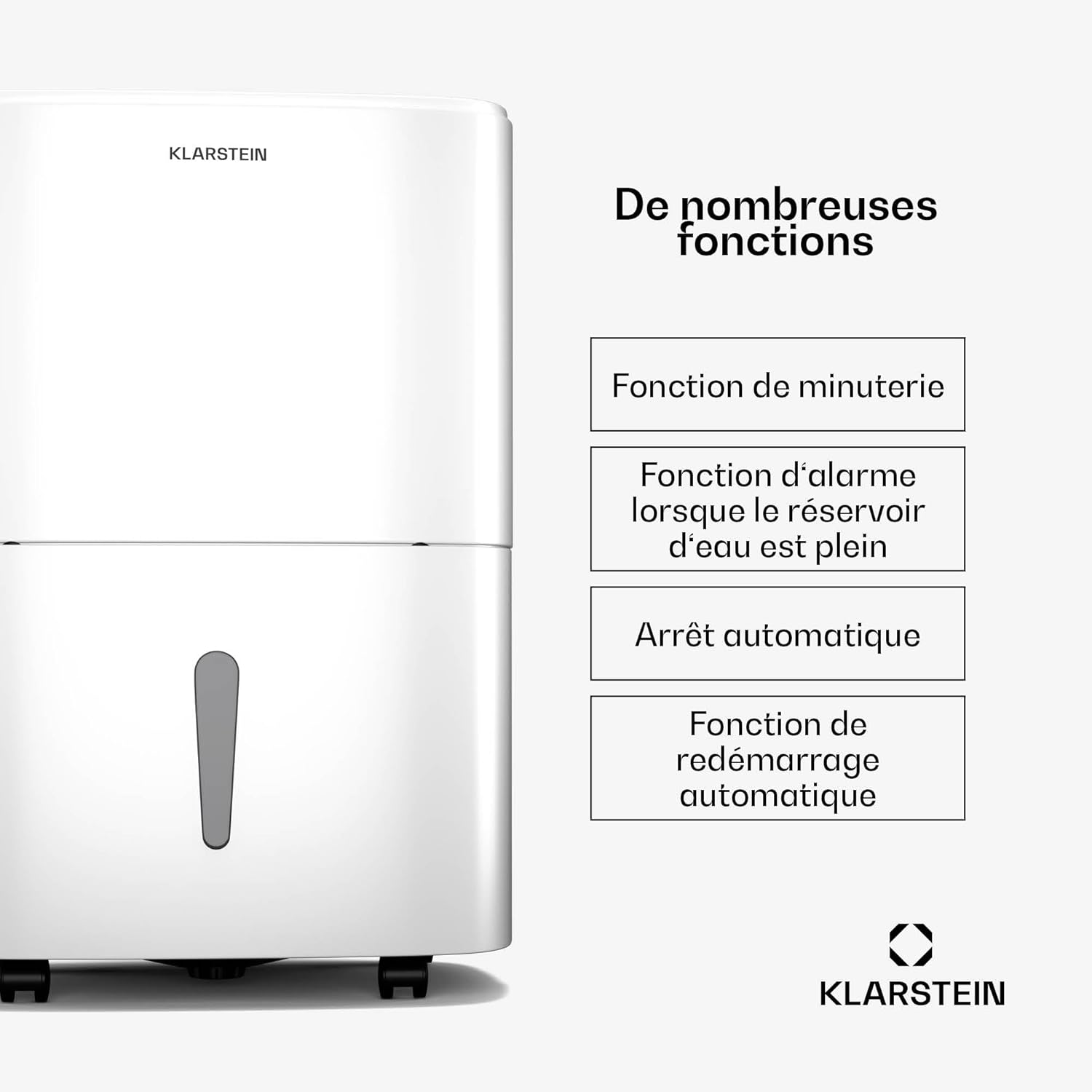 Klarstein DryFy 20 L déshumidificateur d'air - 400 W, 20 L/jour, réservoir 5 L, seulement 46 dB, minuterie, redémarrage automatique, séchage du linge, anti-moisissure, blanc