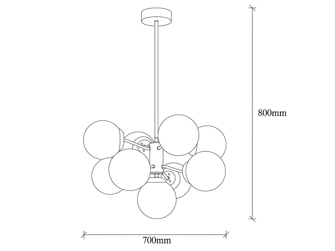 Suspension en métal - 9 globes - H. 80 cm - Blanc et doré - MUDONI