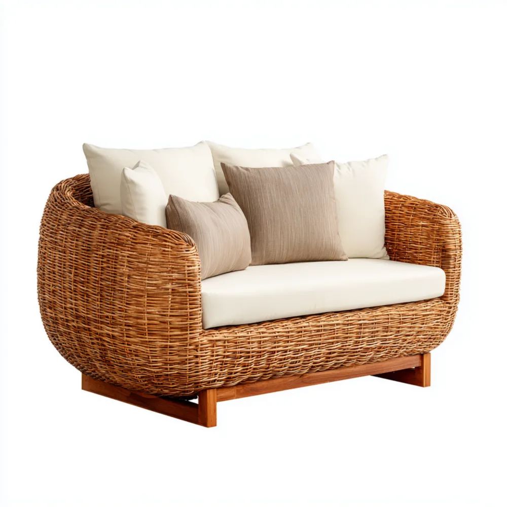 2-Sitzer-Gartensofa Rattan Gewebe 120x75x80 cm Natur/Creme Modernes Design