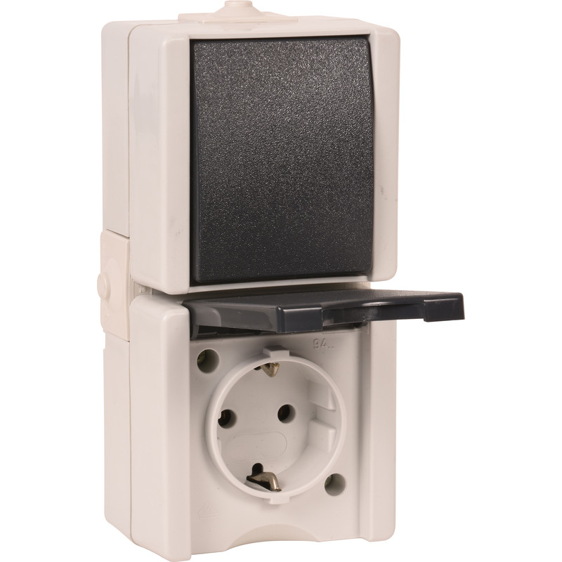 Combinatie WCD/wissel RA opbouw spatwaterdicht Mat antraciet/wit IP44 verticaal