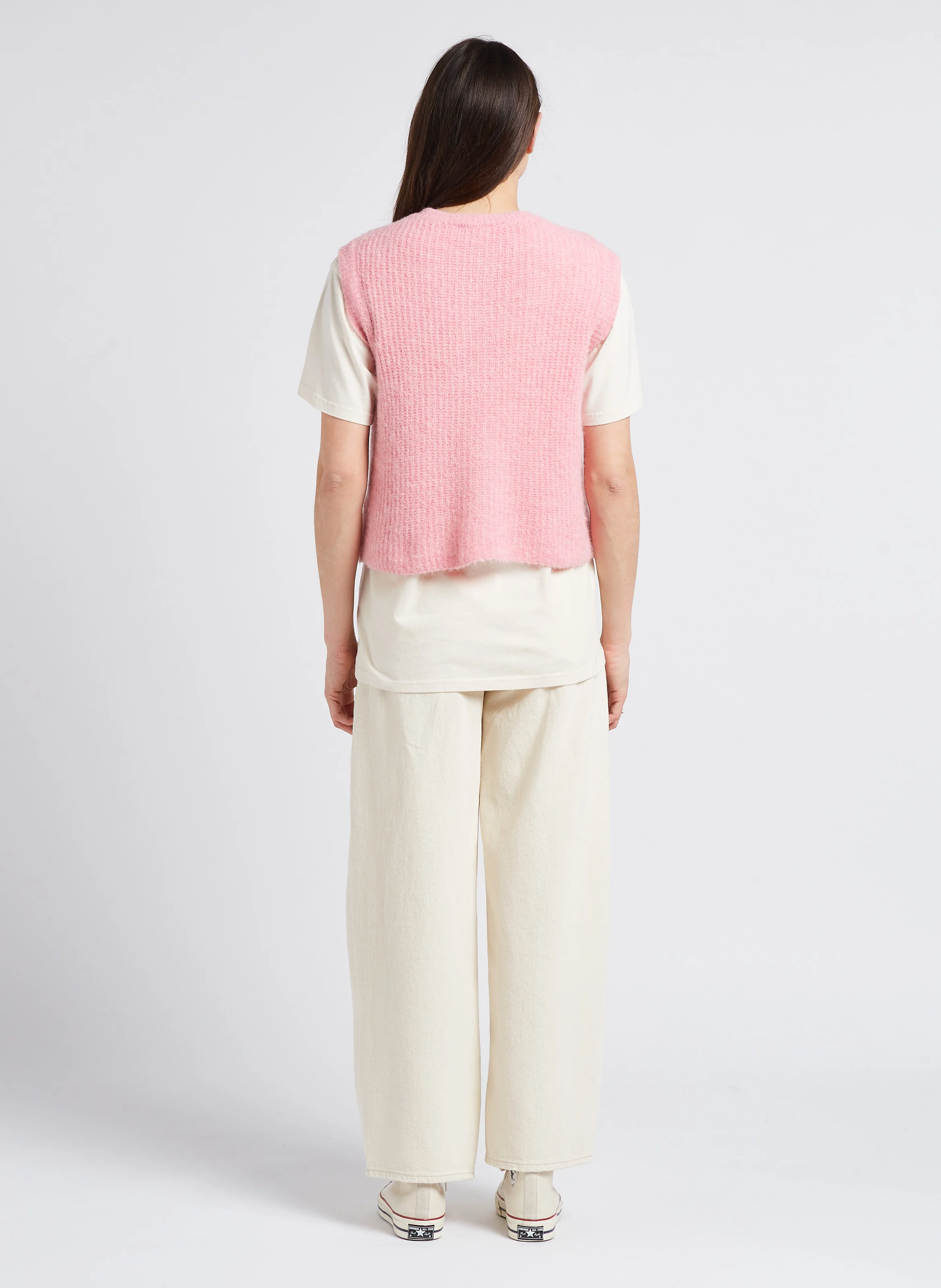EAST - Gilet sans manches col rond en maille mélangée | Rose