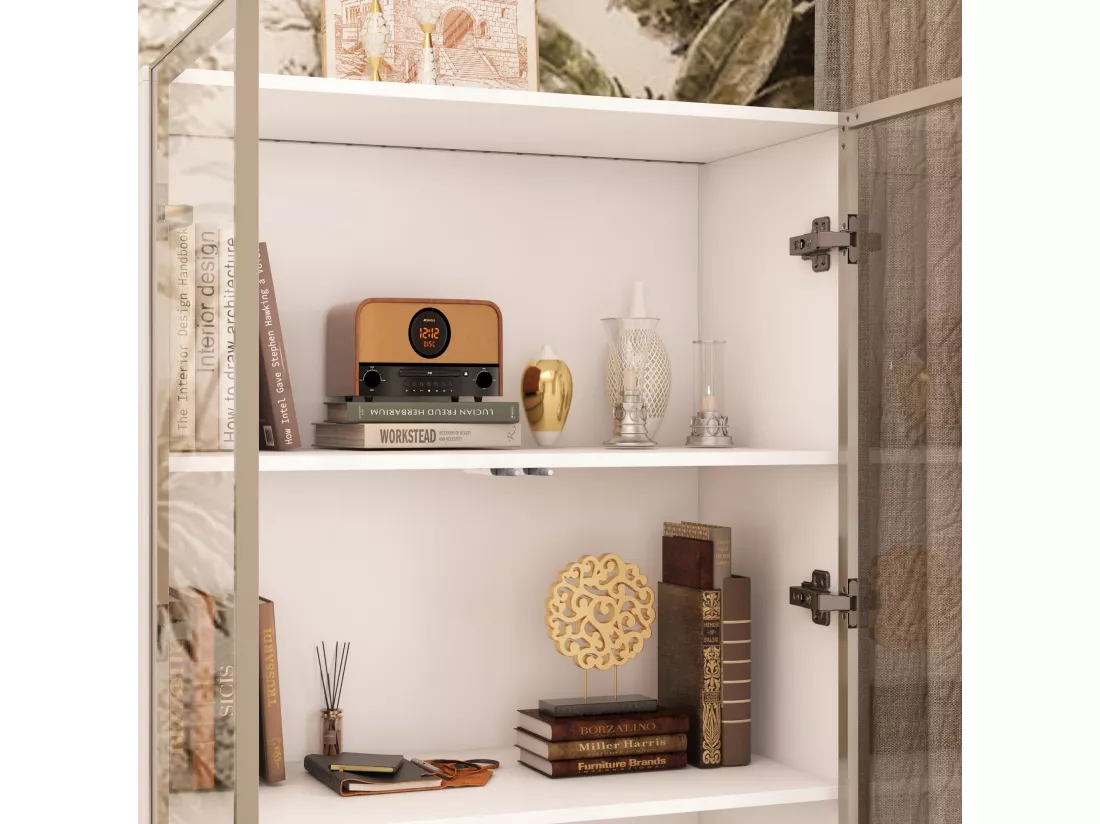 Vitrine avec LED et Portes en Verre Meuble de Rangement en Verre Debout avec 4 étagères Design Pop-up 80x40x160cm Blanche