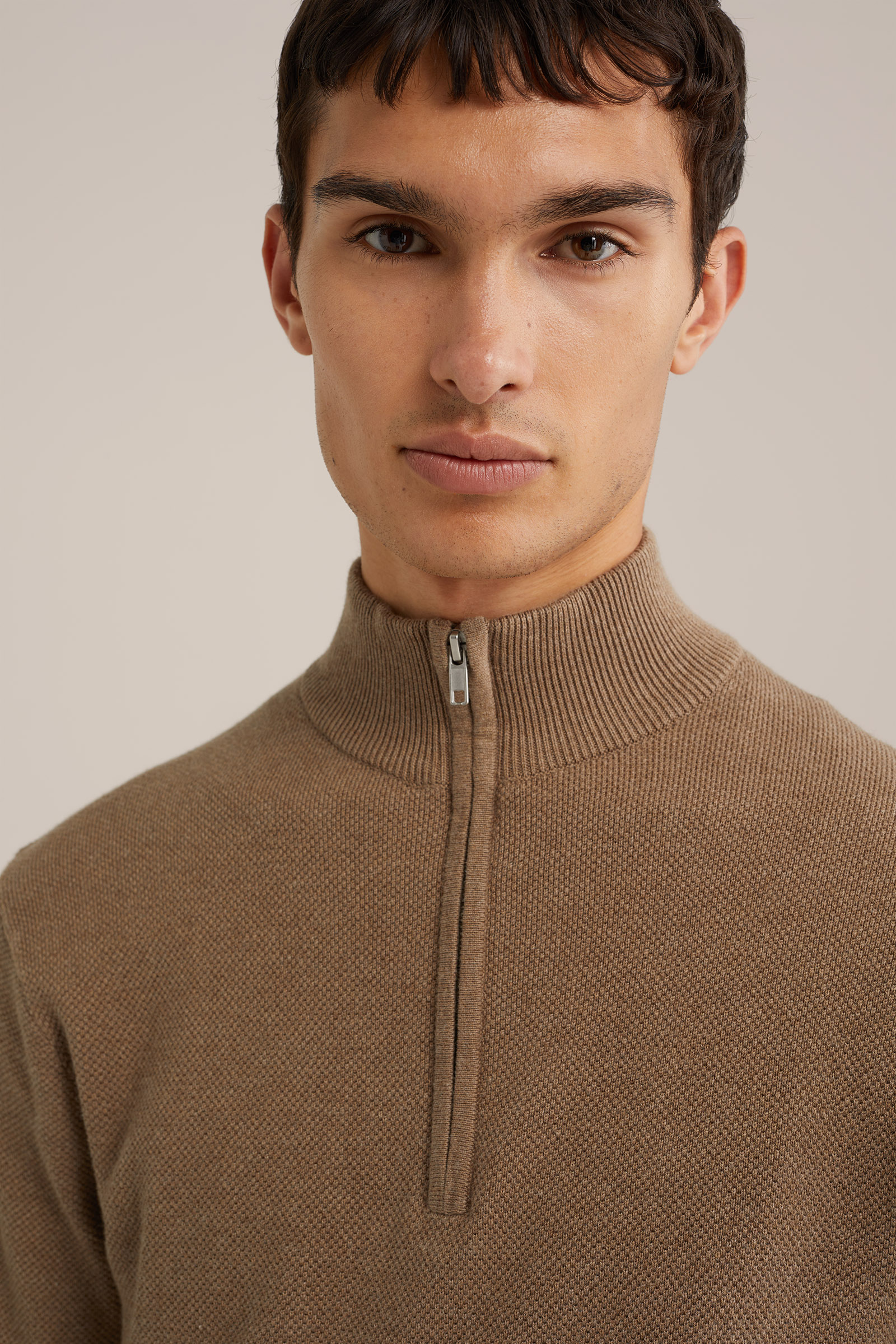 trui met rits WE Fashion Lichtbruin