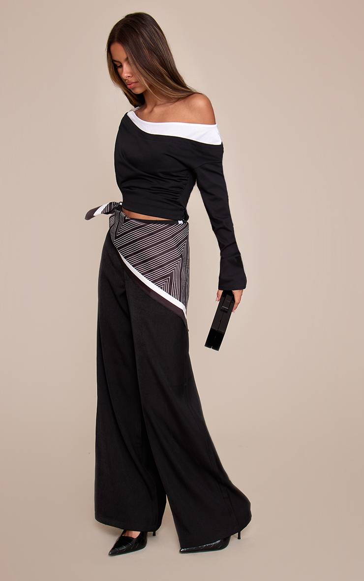 Noir Pantalon Tailleur À Détail Foulard Petite