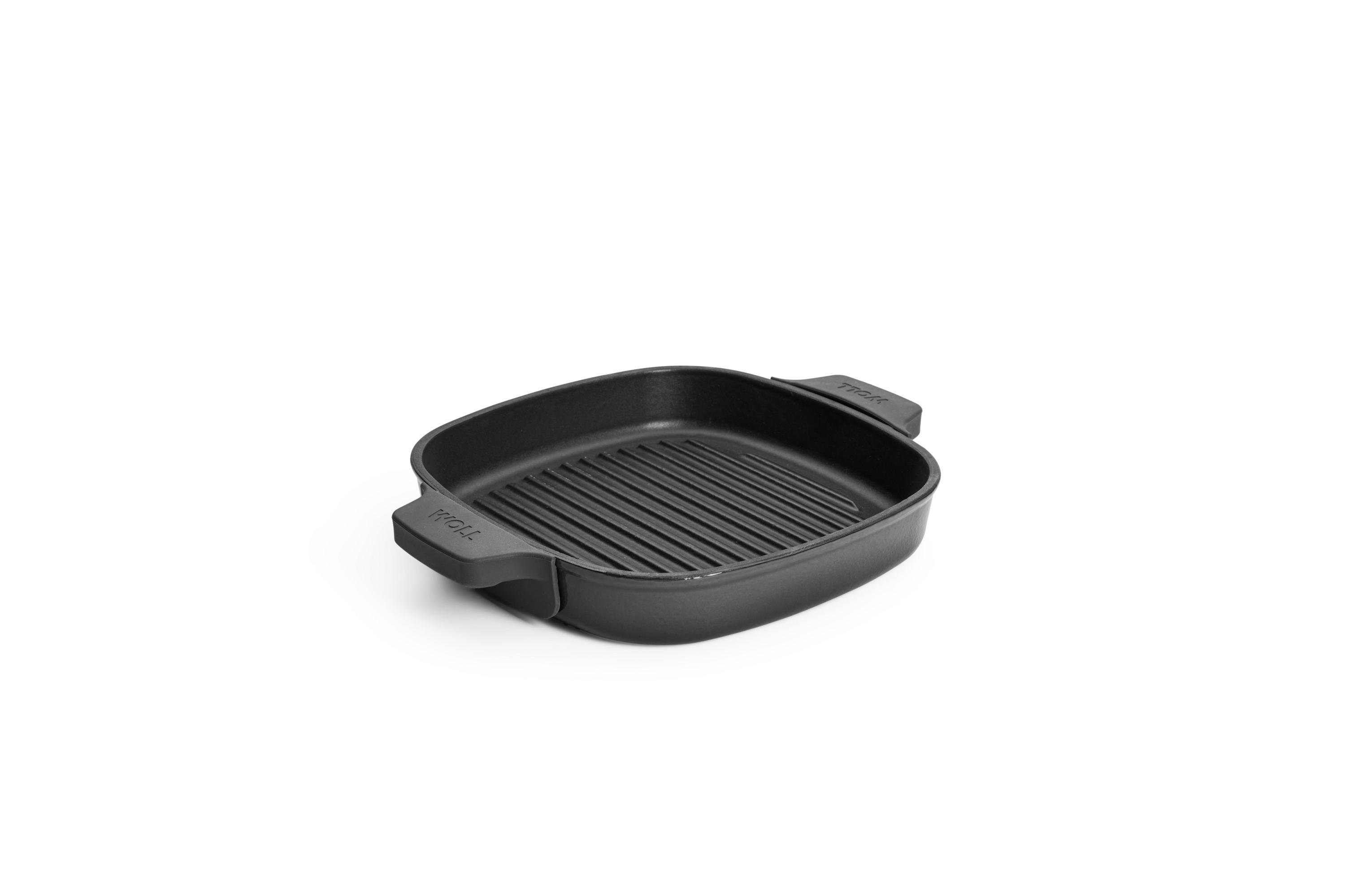 Iron Guss-Grillpfanne, mit Rillen und Steakpresse