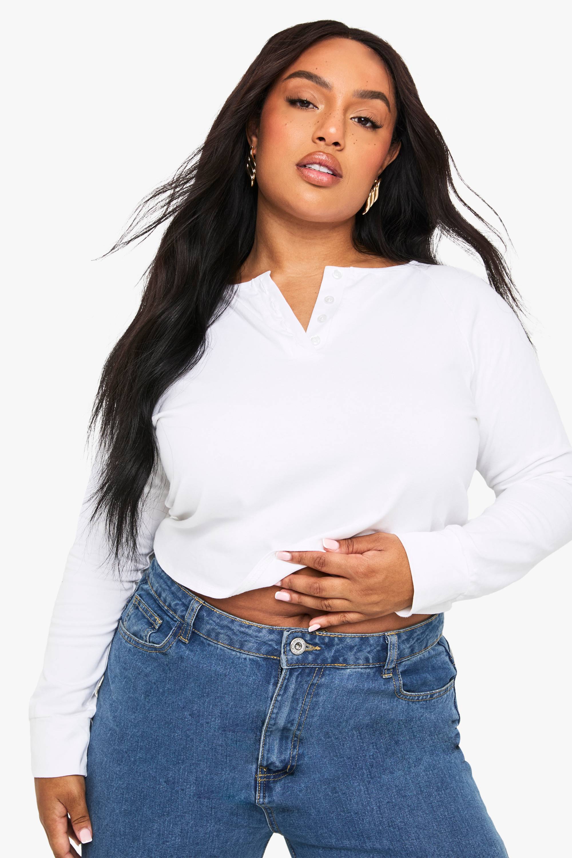 boohoo Haut boxy en coton Henley boutonné