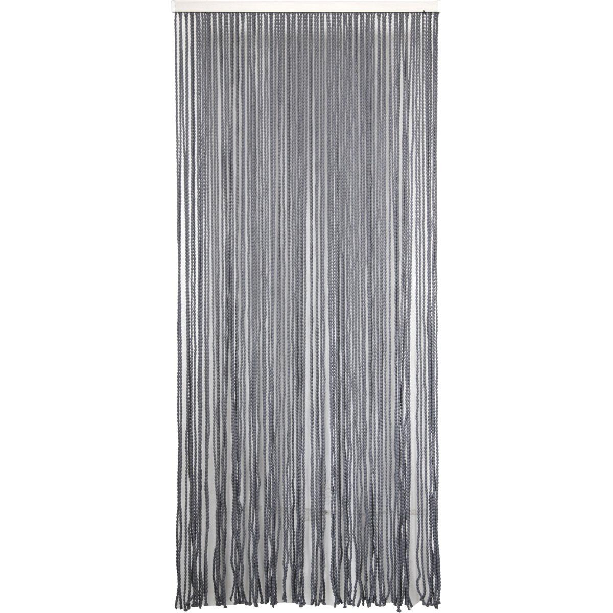 RIDEAU PORTE POLYESTER POMPON 90X200CM GRIS
