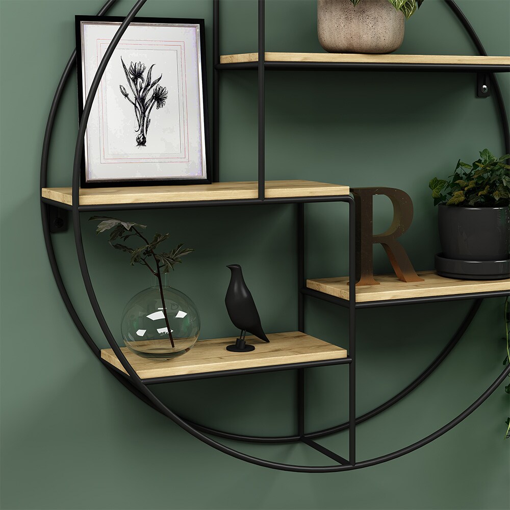 Vicco Wandregal Fyrk 55 x 55 cm, Eiche Schwarz, Metall, Hängeregal, Industriestil