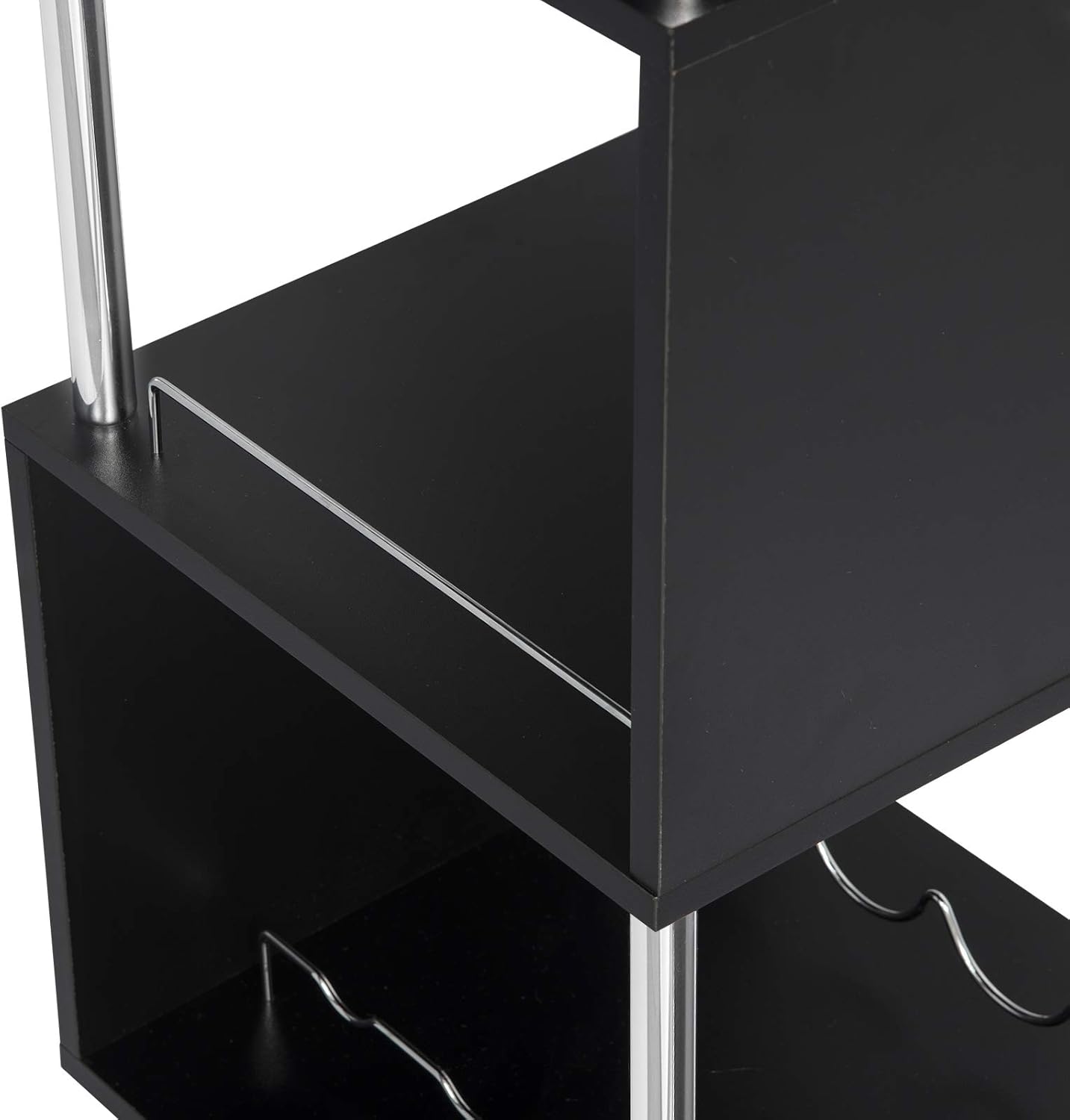 WOLTU S-förmiger Bartisch mit Stauraum, Stehtisch mit Weinregale, Bistrotisch aus Metall & Holz, Bartheke Tresentisch für Küche Bar Wohnzimmer, 113 x 40 x 105cm, Schwarz