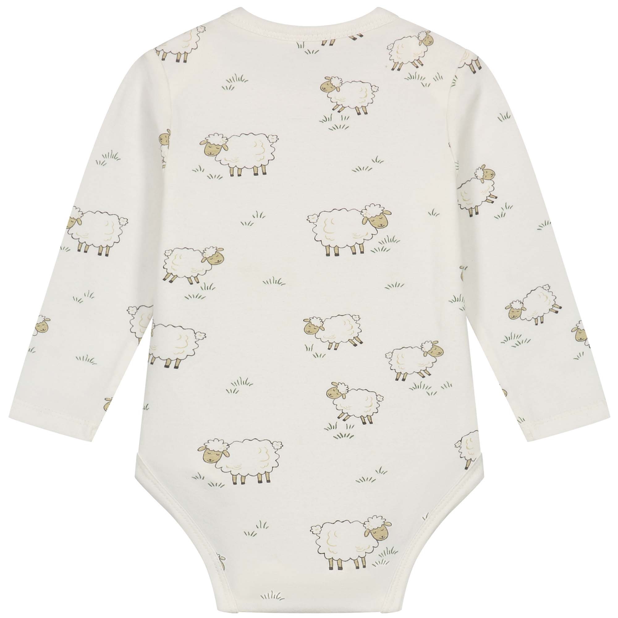 Prénatal romper Schapen lange mouwen all over print wit