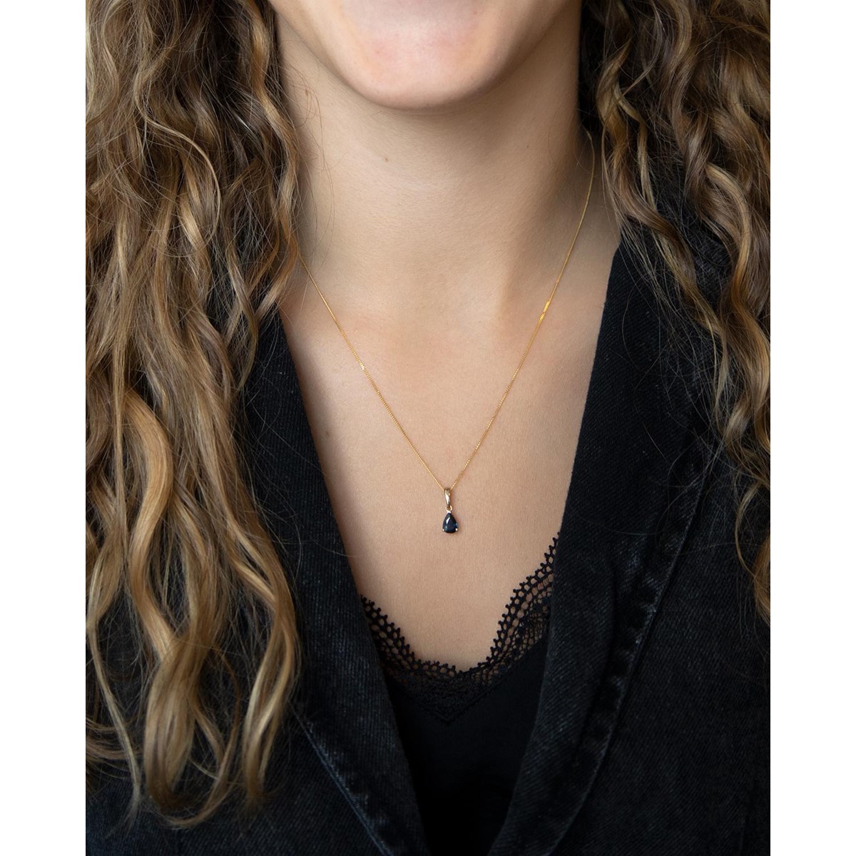 Collier Pendentif ADEN Or 585 Jaune Saphir Chaine Or 585 incluse 0.49grs