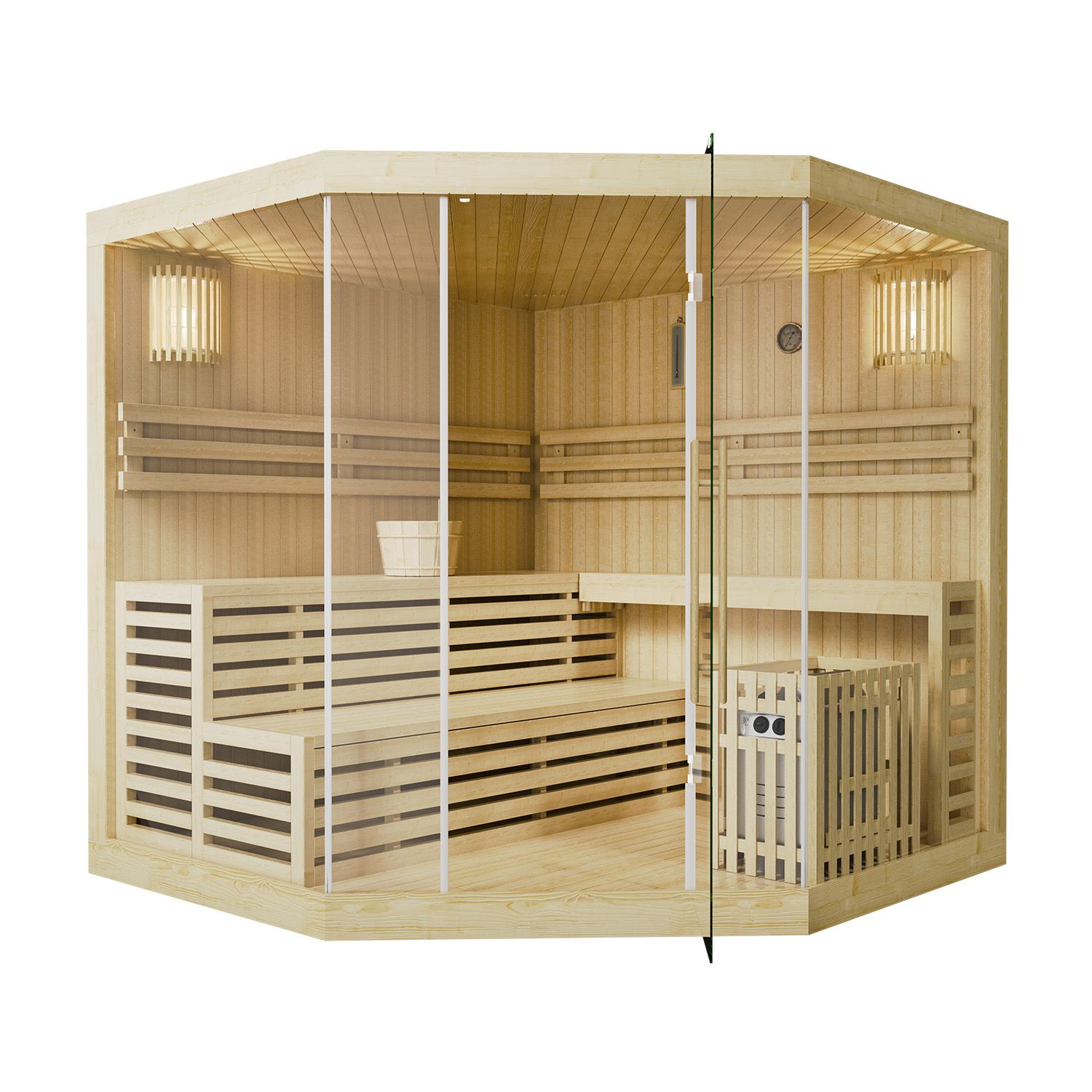 Artsauna Saunakabine Espoo200 Premiummit Harvia Ofen – 5 Personen – Hemlock Holz & Glasfront