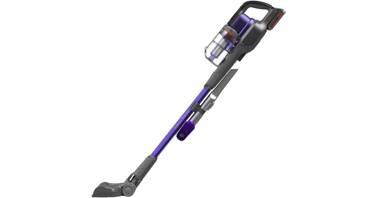 BLACK+DECKER18V 4IN1 PowerSeries Extreme PET steelstofzuiger + 12V PET Kruimeldief met dierenborstel Bundel  (Grijs/paars)