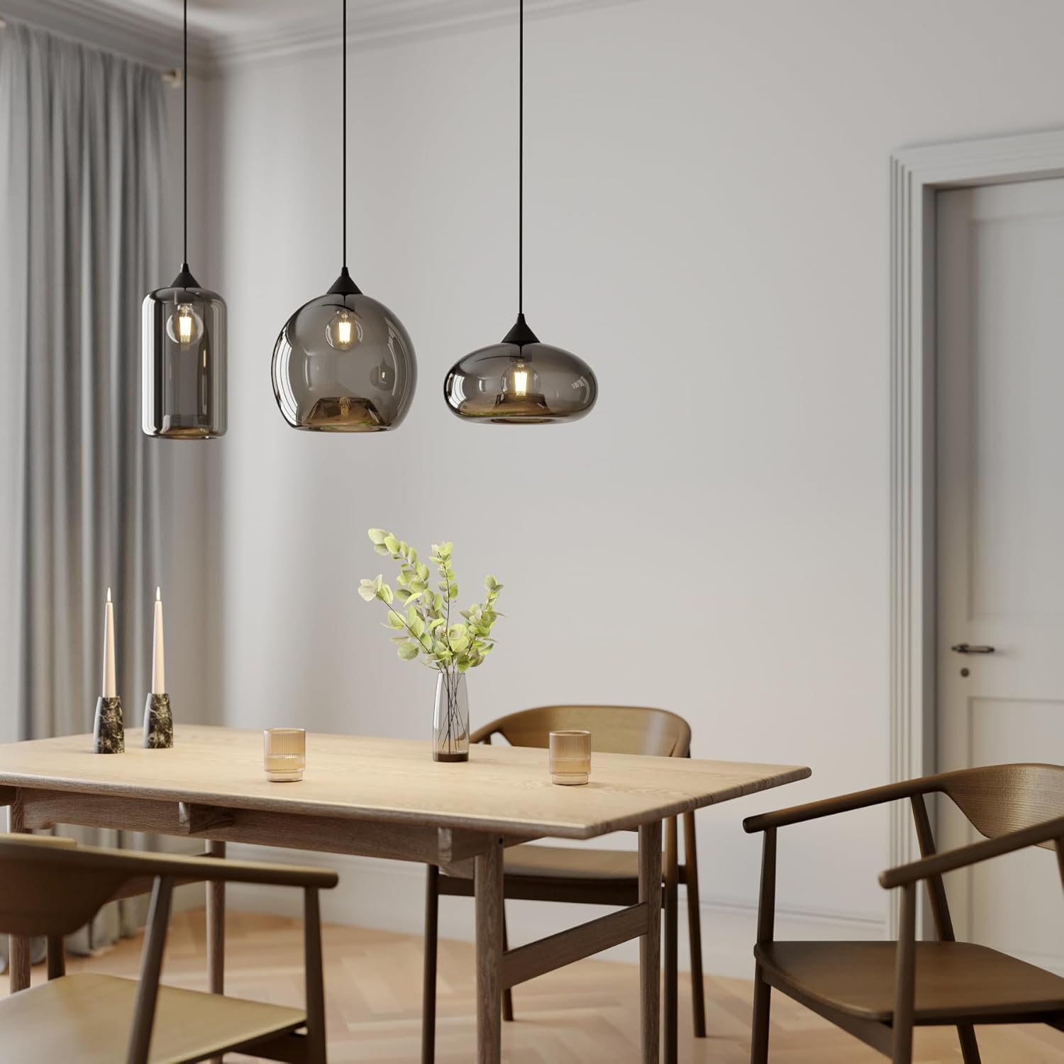 Lindby Esstisch Pendelleuchte Glas rauchgrau, Hängeleuchte Rauchglas Esszimmer 3x E27, ohne Leuchtmittel, Hängelampe Wohnzimmer, Esszimmerlampe