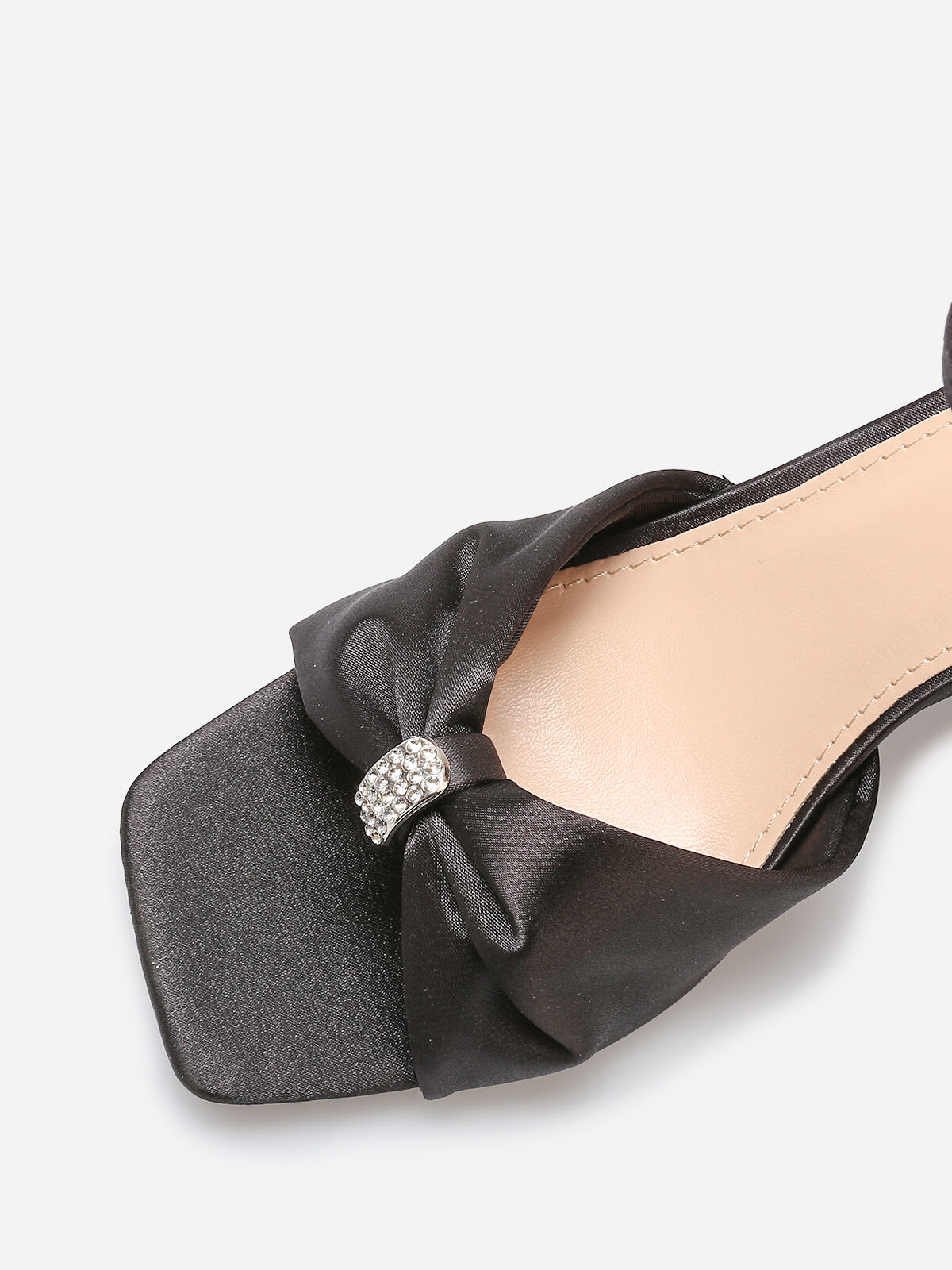 Sandales avec bride noeud à strass- Noir