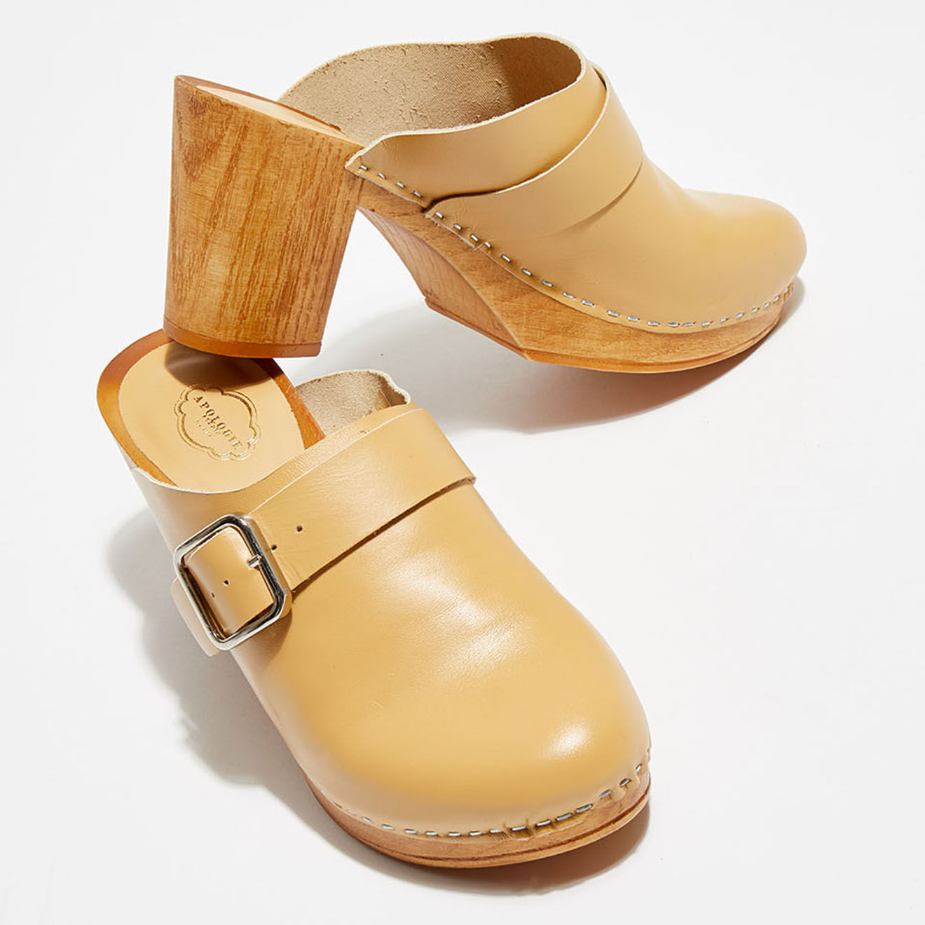Apologie Studio Sabots en Cuir Olivia camel clair - Talon 8 cm