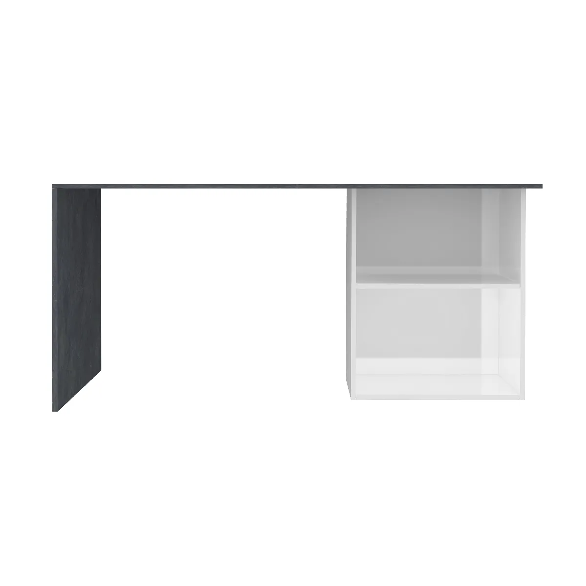 Alter Bureau linéaire avec étagère - Blanc brillant/Gris