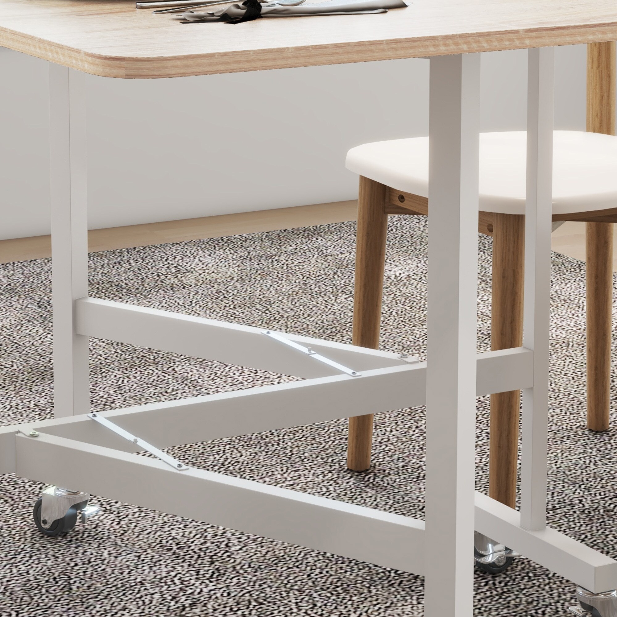 HOMCOM Esstisch mit Rollen natur 120L x 80B x 73H cm