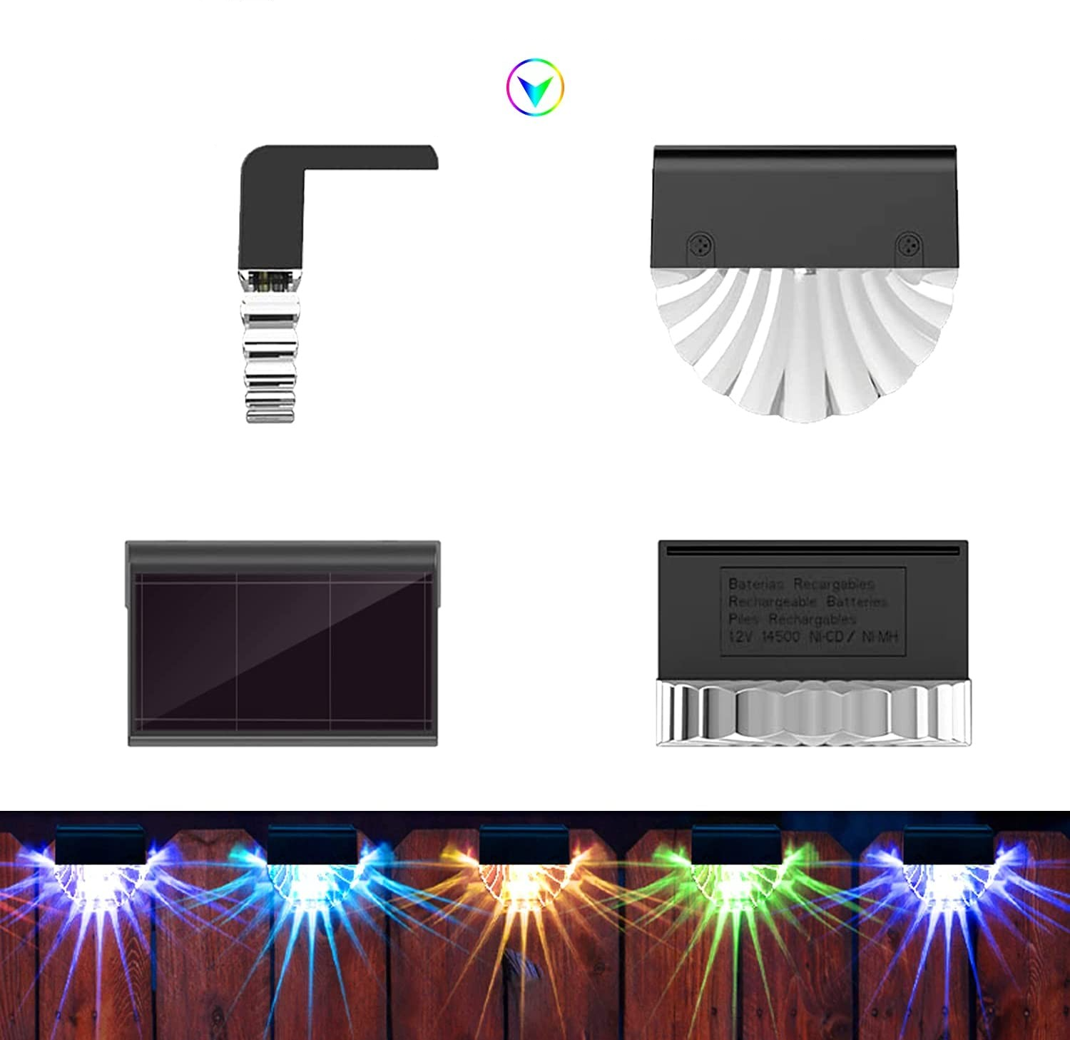 (4er Set) 9x8x6cm LED Solar Outdoor Lampe Treppenleuchte mit Dämmerungssensor Spritzwasserfest (IP44) Rund - Warmweiss / RGB