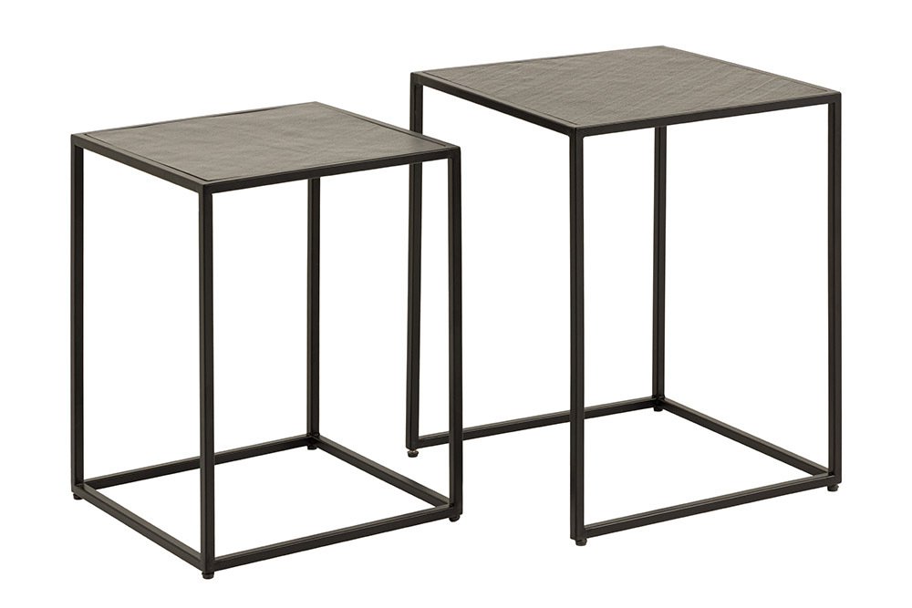 Quadratisches 2er Set Beistelltische MOUNTAIN SOUL 60cm schwarz Naturstein Metall