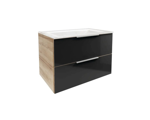 Badkamermeubelset FACKELMANN B.brillant BxHxD 80 x 55,7 x 50,1 cm Frontkleur antraciet met glazen wastafel