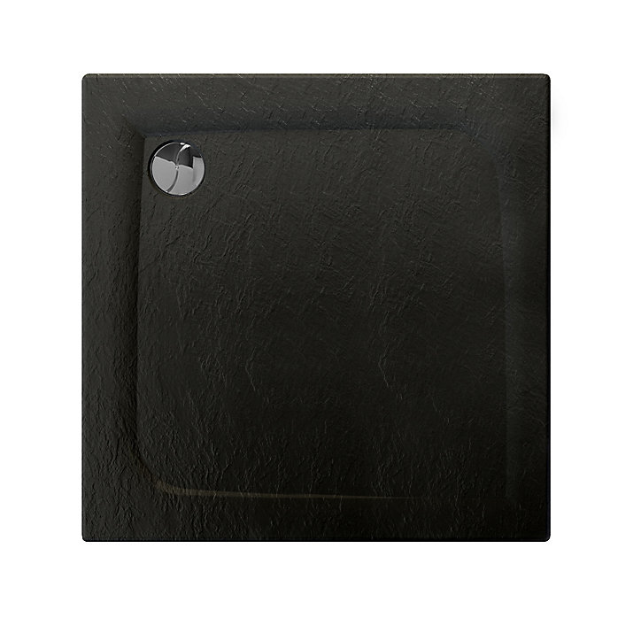 Receveur de douche carré 90x90cm, noir mat effet pierre, Allibert Mooneo