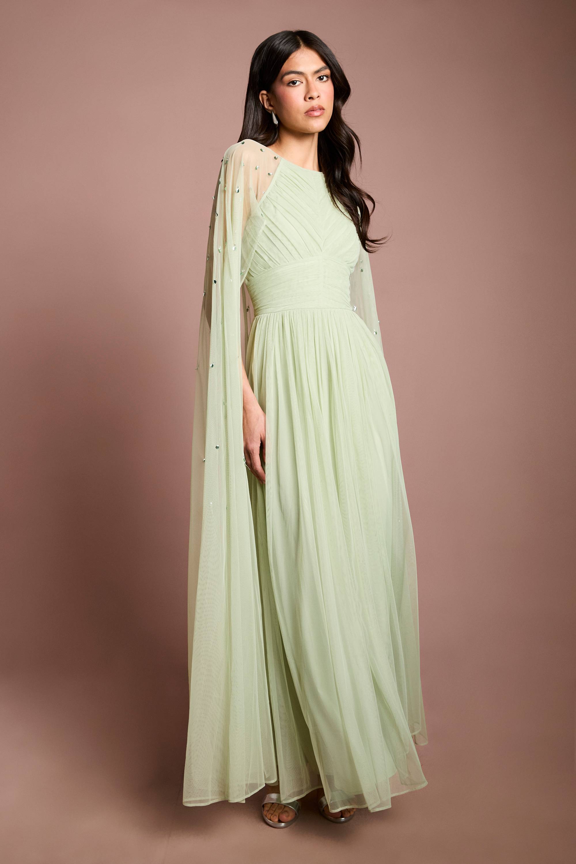 Coast Robe Longue Cape En Maille Plissée Avec Pierres Précieuses