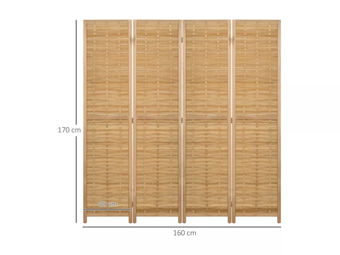Paravent intérieur séparateur de pièce pliable 4 panneaux dim. 160L x 170H cm bois bambou