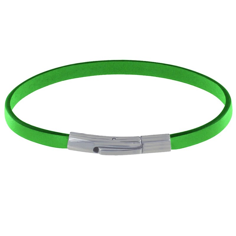 Bracelet Homme Cuir Simple Fermoir Acier Inoxydable - 19cm - Vert Fluo