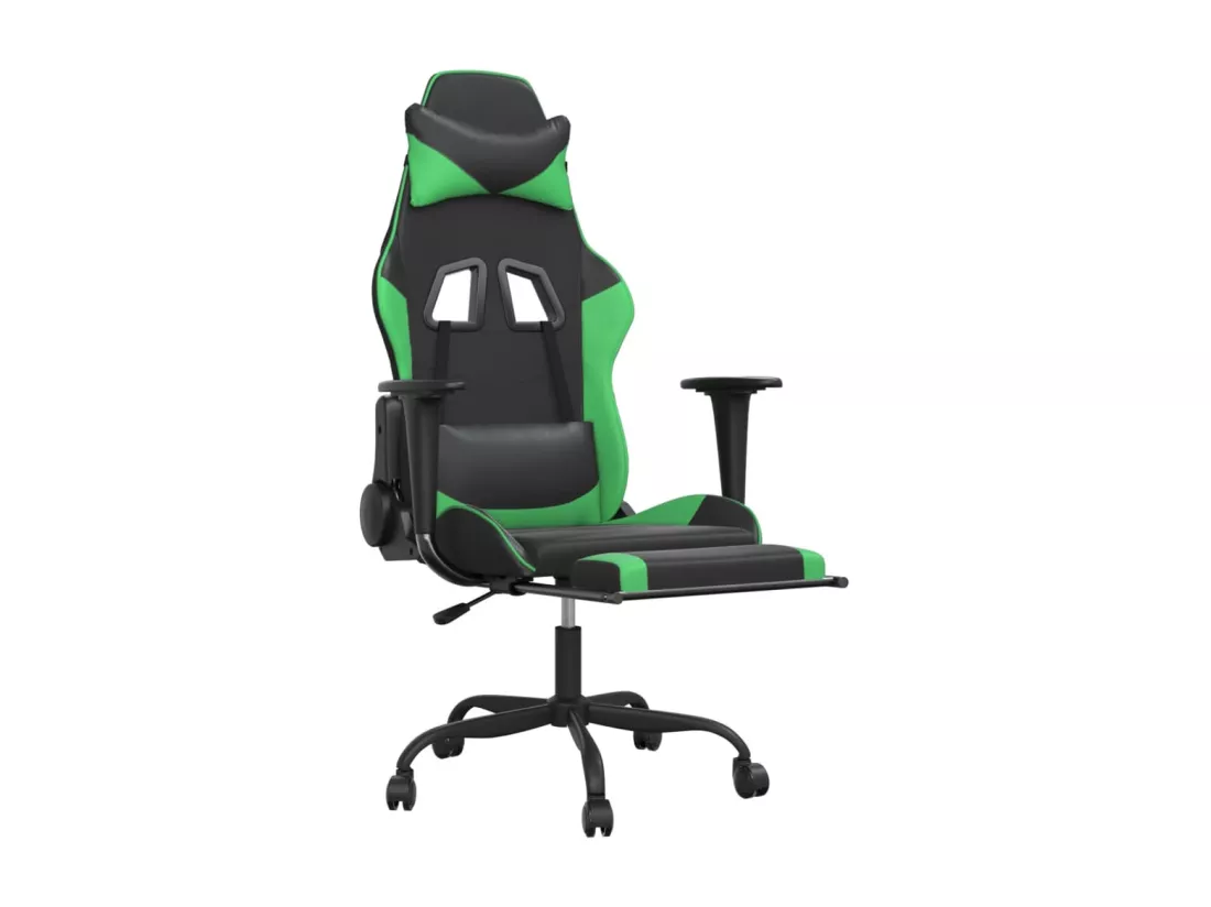 Chaise de jeu de massage et repose-pied Noir et vert Similicuir