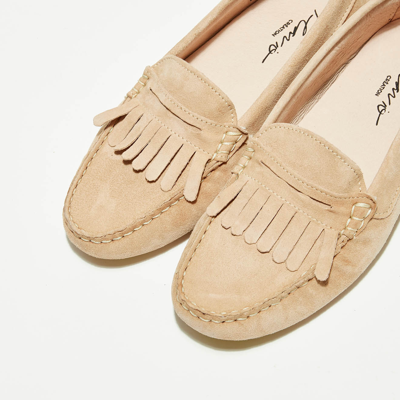 Flavio Création Mocassins en Velours de Cuir Marcia poudre/jaune