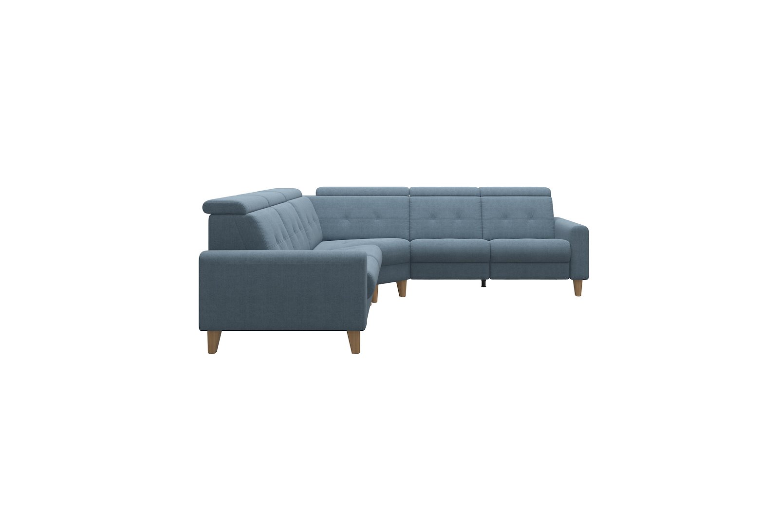 Anna C22 hjørnesofa (PMCMP) Tekstil Dahlia Light Blue med A1 arm og eikbeisede skrå ben, 14 cm. (Power-Manual-CornerManual-Manual-Power)